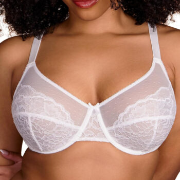 Floral Lace Plus Size Full Coverage Bra – Underwire, Unlined and Unpadded for Natural Shape (White)