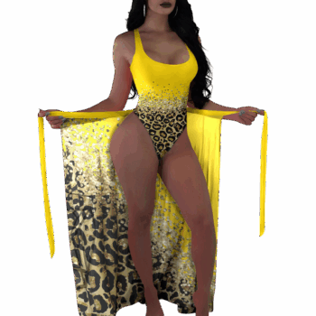 Plus Size Leopard One-Piece Swimsuit – Backless Monokini with Sarong