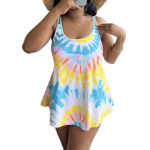 Plus Size Tie-Dye Tankini Set – Sleeveless Cami Top & Shorts Swimsuit for Women