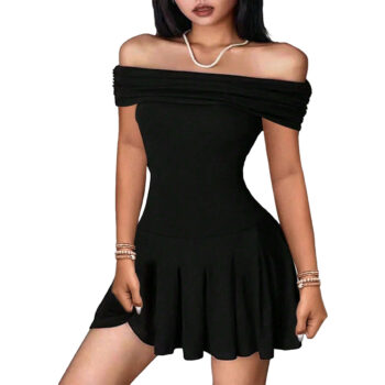 Off-Shoulder High-Waist Dress – Summer Exposed Clavicle Mini Skirt