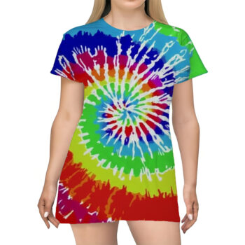 Green Summer Trendy Rainbow Tie Dye T-shirt Dress