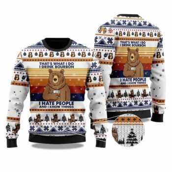 Bear Drink Bourbon Whiskey Ugly Christmas Sweater