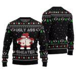 2025 Christmas Caught Kissing Santa Ugly Christmas Sweater-Black