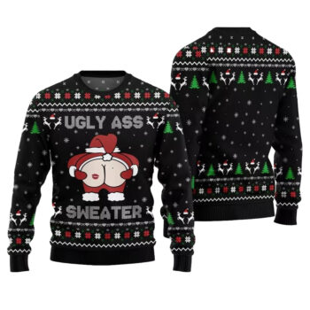 2025 Christmas Caught Kissing Santa Ugly Christmas Sweater-Black