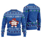 2025 Christmas Caught Kissing Santa Ugly Christmas Sweater-Blue