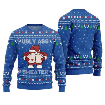 2025 Christmas Caught Kissing Santa Ugly Christmas Sweater-Blue