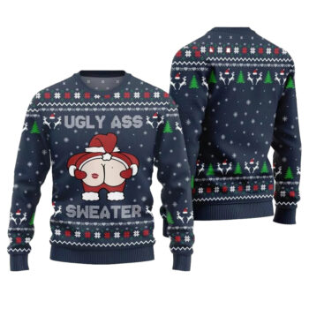 2025 Christmas Caught Kissing Santa Ugly Christmas Sweater-Navy