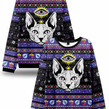 Purplehecate Mystical Cat Ugly Christmas Sweater 2025