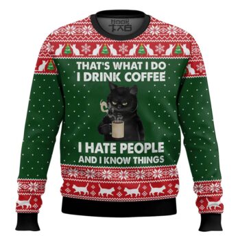 Black Cat Drink Coffee Ugly Christmas Sweater, Xmas Gifts