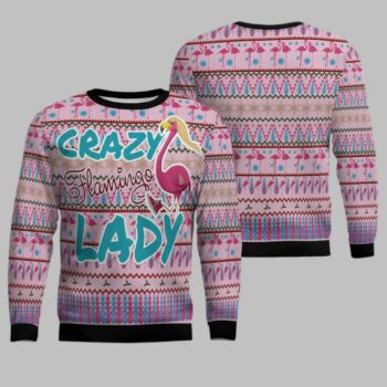 Flamingo Pink Flamingo Lady Ugly Christmas Sweater