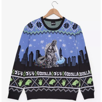 Godzilla City Scene Holiday Ugly Christmas Sweater