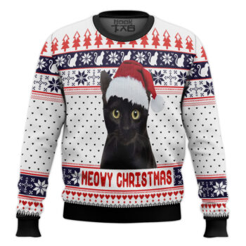 Meowy Christmas Cat With Santa Hat Ugly Christmas Sweater
