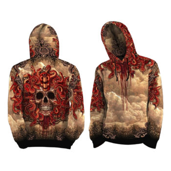Halloween Hoodie Grunge Pullover Medusa Skull Dark Beige