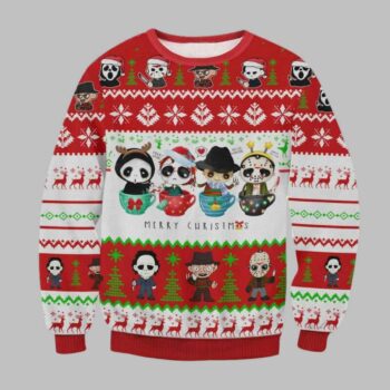 Horror Movie Cups Ugly Christmas Sweater