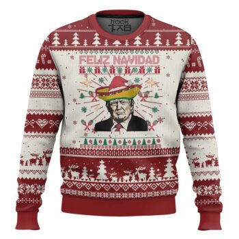 Funny Mexico Xmas Trump Ugly Christmas Sweater Feliz Navidad Mexican Sombrero Santa TS09