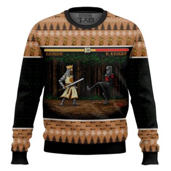 Arthur vs Black Knight Pixel Monty Python Christmas Sweater