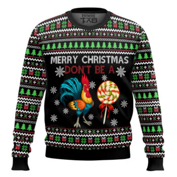 Merry Christmas Cock Print Crewugly Christmas Sweater
