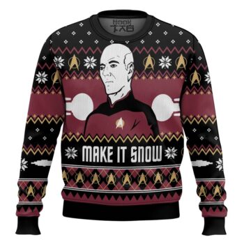 3D Make It Snow With Captian Jean-Luc Picard Christmas Ugly Sweater