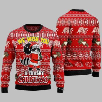 Raccoon We Wish You A Trashy Christmas Ugly Christmas Sweater