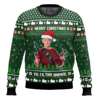 Funny Merry Christmas Ya Filthy Animal Home Alone Ugly Christmas Sweater - Ugly Christmas Sweater- Jumper
