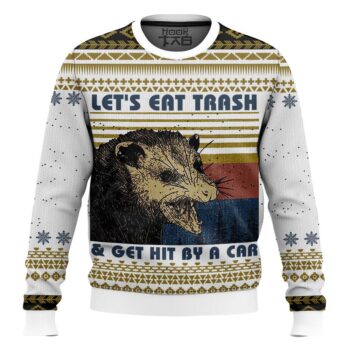 Let?s Eat Trash & Get Hit By A Car Opossum Ugly Christmas Sweater