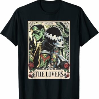 The Monster Frankenstein And Bride The Lovers Tarot Card T-Shirt