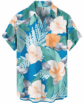Tropical Floral Hawaiian Shirt – Blue and Mint Green