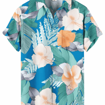 Tropical Floral Hawaiian Shirt – Blue and Mint Green