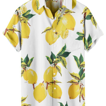 White Lemon Print Hawaiian Shirt –