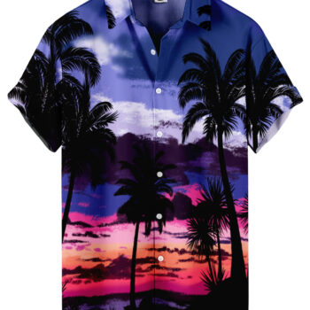 Palm Tree Sunset Hawaiian Shirt – Blue and Purple