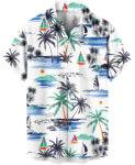 White Tropical Palm Trees and Sailboats Hawaiian Shirt –