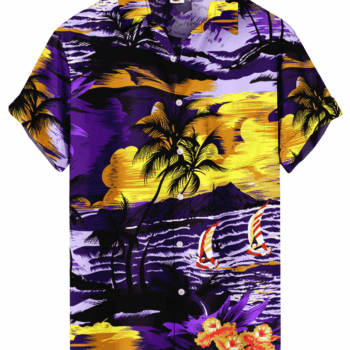 Tropical Palm Tree Hawaiian Shirt – Purple and Yellow Aloha
