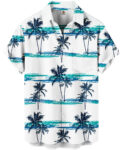 Palm Tree Hawaiian Shirt – White and Turquoise Stripes