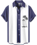 Palm Tree Hawaiian Shirt – Navy Blue and White Striped