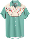 Retro Western Christmas Santa Mint Green Atomic Space Age Design Hawaiian Shirt