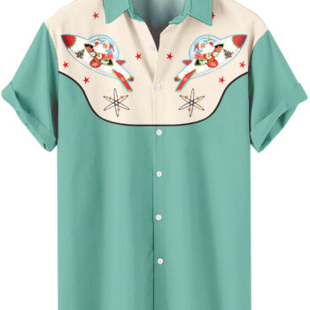 Retro Western Christmas Santa Mint Green Atomic Space Age Design Hawaiian Shirt