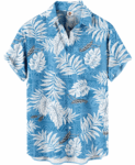 Tropical Palm Leaf Print Blue White Hawaiian Shirt