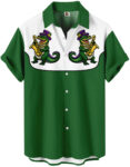 Mardi Gras Jazz Alligator  Green and White Western Hawaiian Shirt
