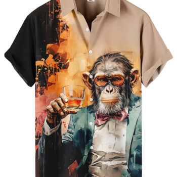 Summer Novelty Bowling Style Beige Black  Hawaiian Shirt