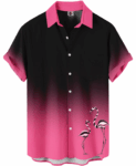 Black Pink Ombre Flamingo Print Casual Hawaiian Shirt