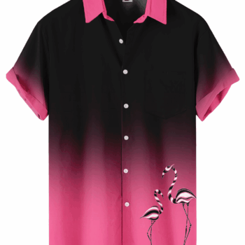 Black Pink Ombre Flamingo Print Casual Hawaiian Shirt