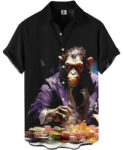 Poker Chimp Print  Black Hawaiian Shirt