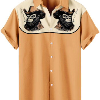 Western Cowboy Gorilla Print  Tan Color Hawaiian Shirt