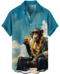 Cool Monkey Print Hawaiian Shirt – Tropical Turquoise Blue