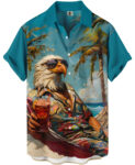 Eagle Print Hawaiian Shirt – Turquoise Tropical Palm Tree Beach