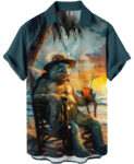 Teal Hawaiian Shirt – Beach Turtle Print, Casual Summer