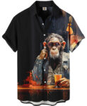 Black Hawaiian Shirt – Cool Monkey Bar Print, Casual