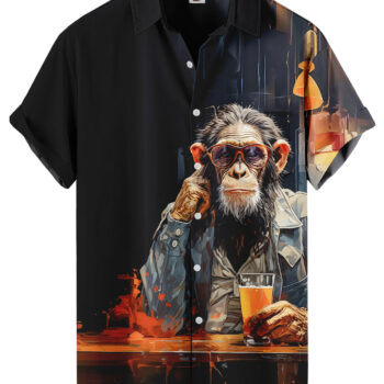 Black Hawaiian Shirt – Cool Monkey Bar Print, Casual