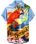 Light Blue Hawaiian Shirt – Parrot and 5 O'Clock Margarita Print