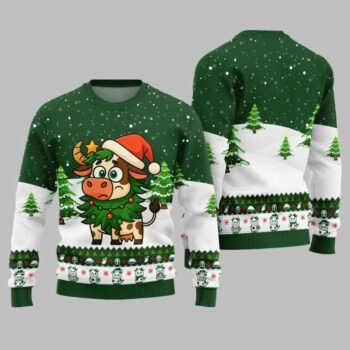 2025 Christmas Adorable Santa Cow Ugly Christmas Sweater